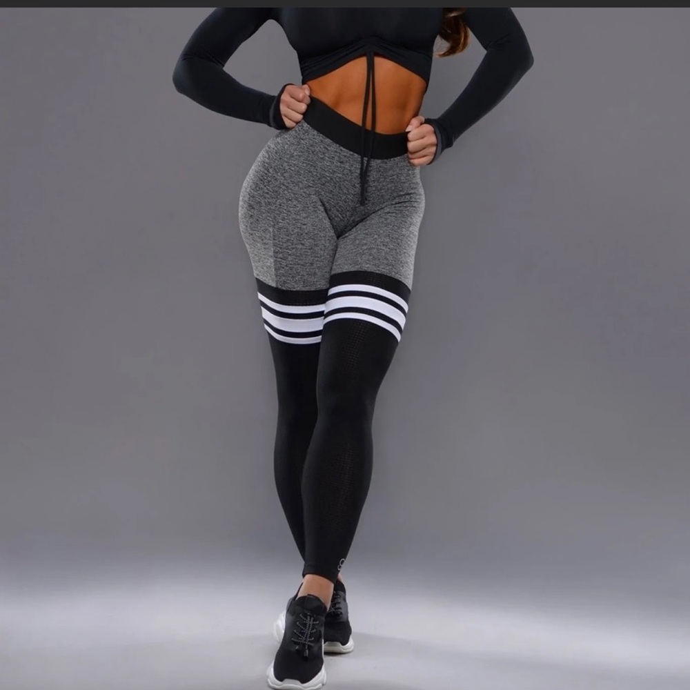 Bombshell Sportswear Heather Thigh-High Leggings in Gray/Black